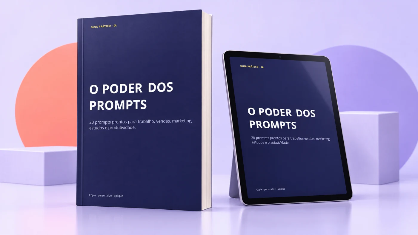 Mockup do e-book O Poder dos Prompts com livro e tablet